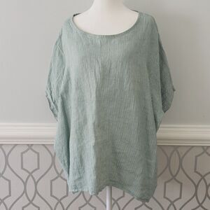 New Collection Women Pullover Blouse Top Linen Oversized Italy Green Striped XL